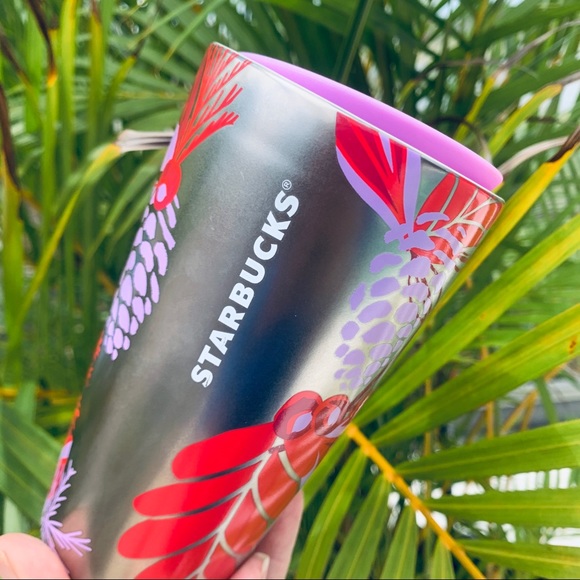 Starbucks New Holiday Ceramic Cup Silver & Red Holly Pinecone Hot Tumbler New - Picture 9 of 12